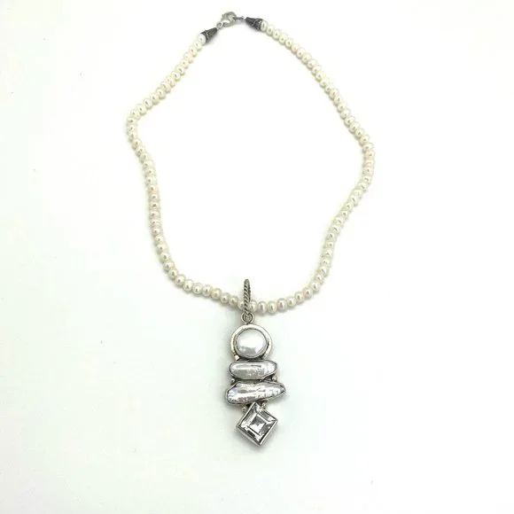Echo of the Dreamer Pearl and White Topaz Necklace - Picture 2 of 3